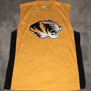 Gold & Black Missouri Tigers Tank Sleeveless work out gym t shirt L mens Poly